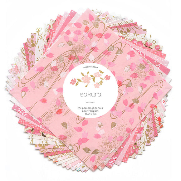 20 papiers japonais pour origami Sakura - Adeline Klam - Bleu Jolie Caen